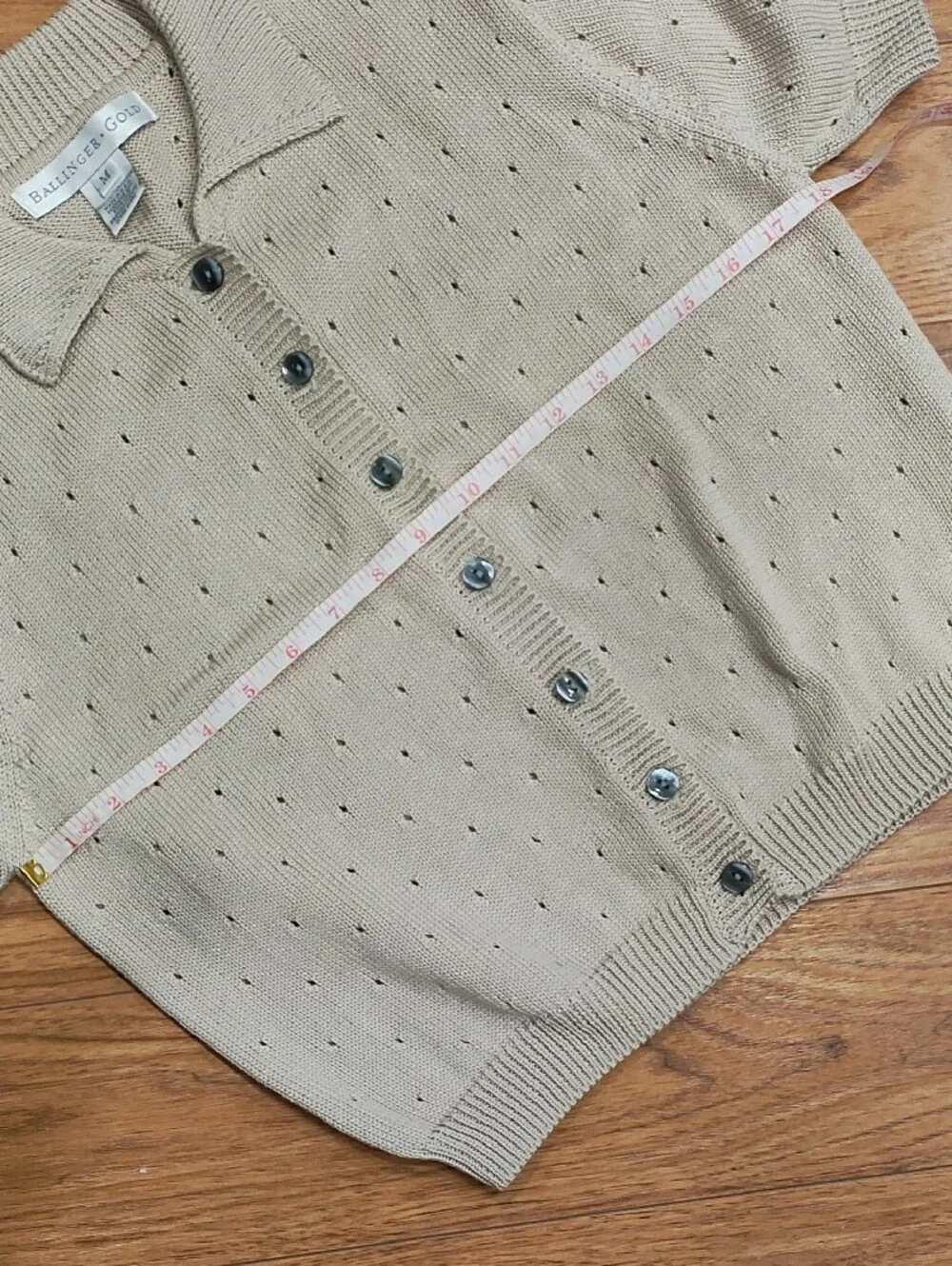 Ballinger Gold Cream Short-Sleeve Button-Up Knit Sweater - Picture 6 of 9